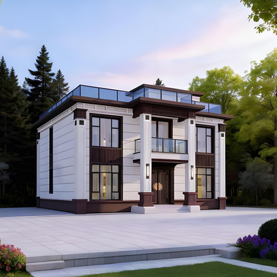 新中式别墅设计施工图纸农村自建房两层露台效果图全套水电二层楼