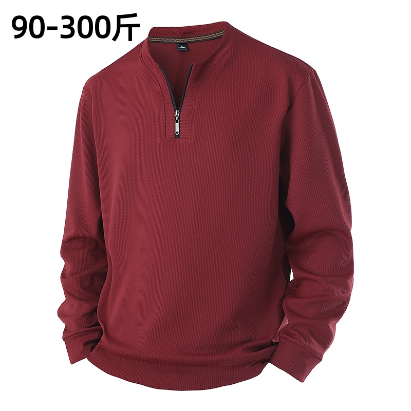 特大码半拉链男士长袖T恤秋冬季胖子加肥加大号宽松款卫衣t打底衫