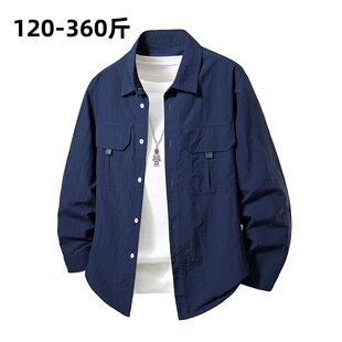夹克春季 特大码 工装 领男式 早秋胖子加肥加大号宽松衬衣薄外套 衬衫