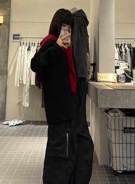 秋上新美式复古净版宽松百搭上衣纯色休闲长袖打底衫T恤253110