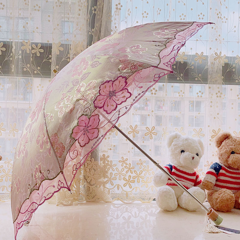 绸缎绣花超细铅笔防晒简约天堂伞