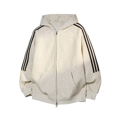 美式青少年连帽卫衣潮牌三条杠条纹开衫男女春秋季百搭休闲情侣