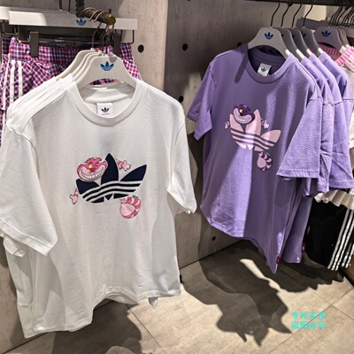 Adidas三叶草男女款迪士尼柴郡猫联名运动短袖T恤KY8305 KY8306