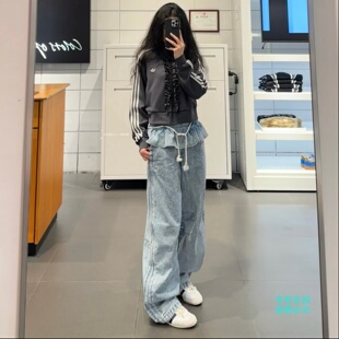 KS0624KT3051 运动牛仔长裤 Adidas三叶草26年夏季 女子花边腰休闲裤