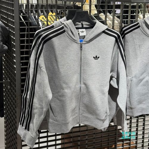 adidas阿迪达斯三叶草女子三条纹运动休闲连帽夹克外套卫衣JY2620