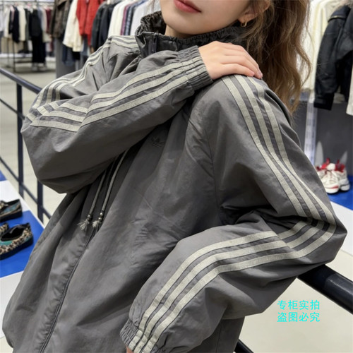 Adidas三叶草26年春季女子花苞领梭织宽松运动外套 KR2625 KR2626