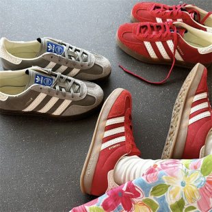 IF1808 复古休闲T头板鞋 adidas阿迪达斯三叶草 GAZELLE灰红德训鞋