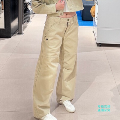 Adidas三叶草26年春季女子休闲宽松纯棉运动工装长裤直筒裤KC8892