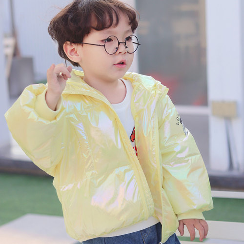 韩版免洗外套荧光亮面儿童羽绒服