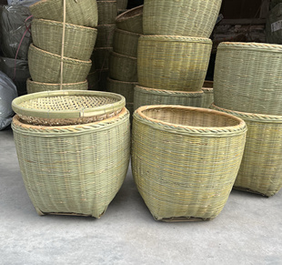 竹编淘米竹筐大小号竹篮子竹篓超市展示筐竹箩子粮食收纳箩筐