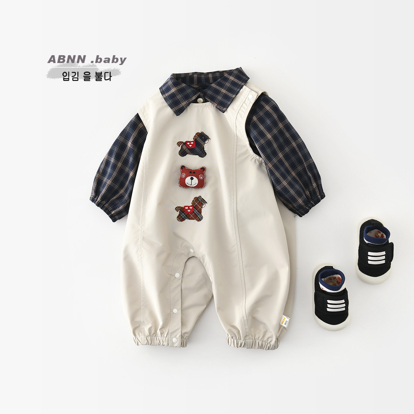 宝宝衣服秋装背带裤套装新款男宝宝格子衬衫背带裤两件套63066