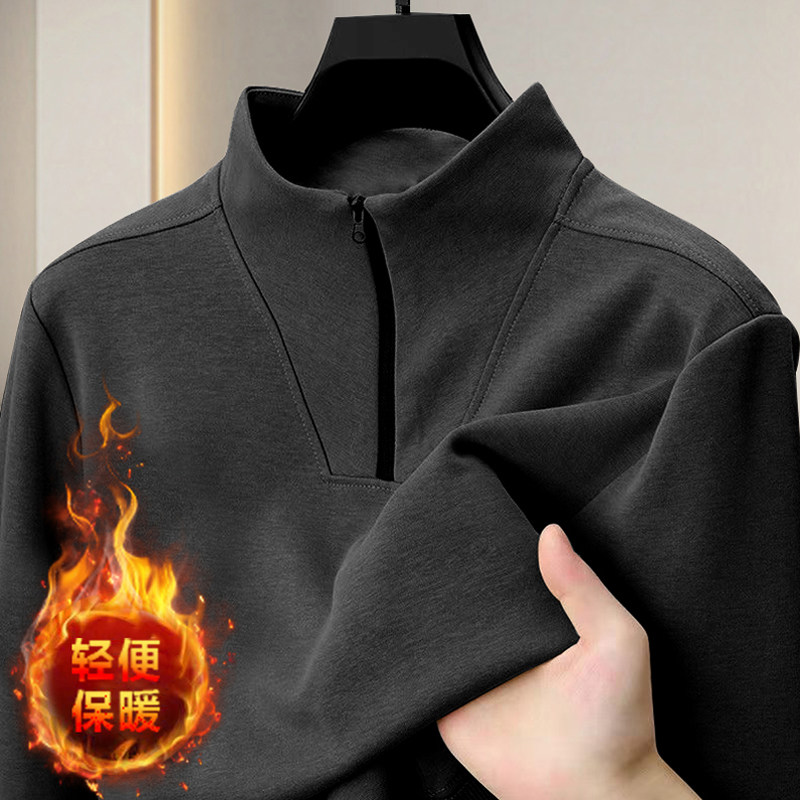 爆款男士大码纯色立领摇粒绒长袖保暖潮流百搭卫衣加厚上衣欧美风