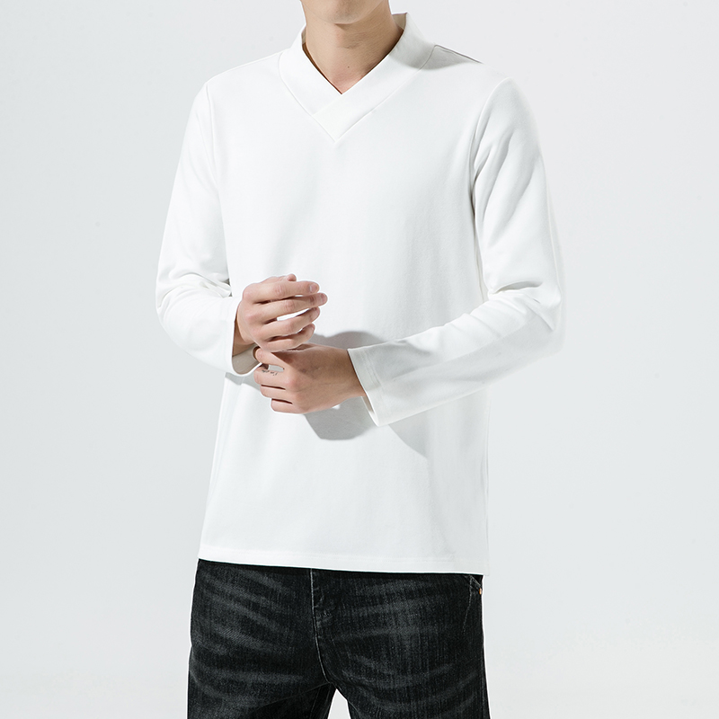 2166^原创新款打底复古T恤磨棉混纺毛高弹纯色打底衫男款2022，男装T恤，钱塘777(原3023)