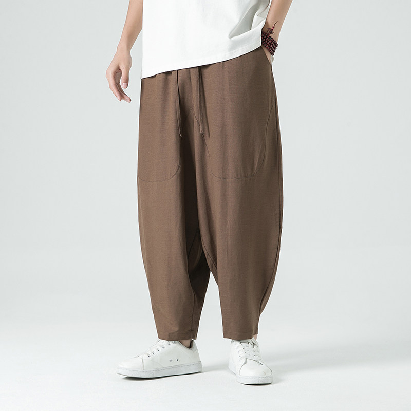 K507^夏季新款棉麻哈伦裤宽松灯笼裤风潮九分裤男,男装休闲裤,钱塘777(原3023)