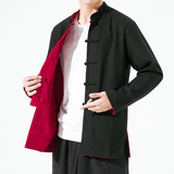 22973^两面穿新款风外套男夹克唐装盘扣复古中式上衣改良汉服，男装夹克，钱塘777(原3023)