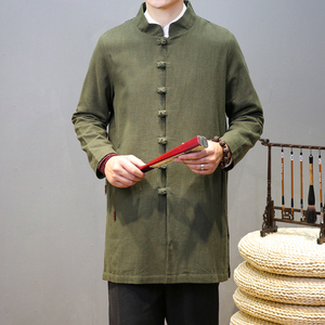 20251^秋季风风衣男中长款唐装男士中山装汉服夹克外套潮图片