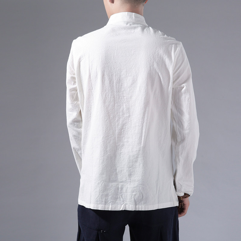 0669^唐装男衬衫长袖秋季原创中式复古汉服男风盘扣衬衫,男装衬衫,钱塘777(原3023)
