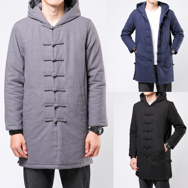 9070^新中式民族风冬季唐装连帽棉衣男中长款潮复古男装，男装民族服装，钱塘777(原3023)