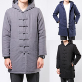 9070^新中式民族风冬季唐装连帽棉衣男中长款潮复古男装，男装民族服装，钱塘777(原3023)