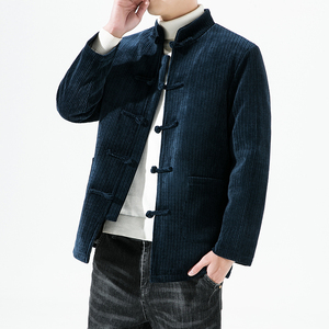0988^条绒立领中式加厚保暖冬季外套男士羽绒服风唐装图片