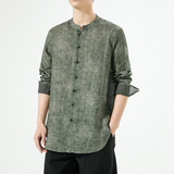 C37^纯苎麻长袖衬衫唐装男潮牌复古青年风亚麻衬衫长袖，男装衬衫，钱塘777(原3023)