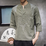 1822^风男装夏季薄款短袖t恤男修身刺绣T恤P50，男装T恤，钱塘777(原3023)