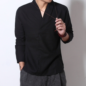 C606^潮风亚麻男长袖宽松衬衫茶衣禅服%亚麻 75%涤纶图片