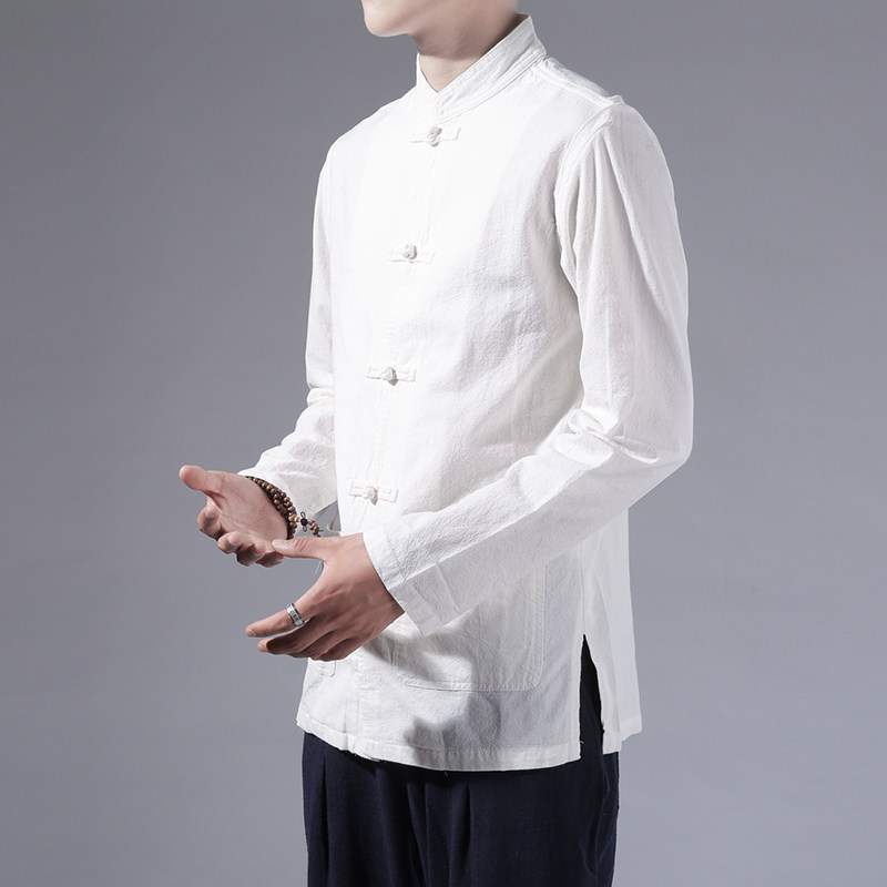 0669^唐装男衬衫长袖秋季原创中式复古汉服男风盘扣衬衫,男装衬衫,钱塘777(原3023)