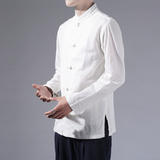 0669^唐装男衬衫长袖秋季原创中式复古汉服男风盘扣衬衫，男装衬衫，钱塘777(原3023)