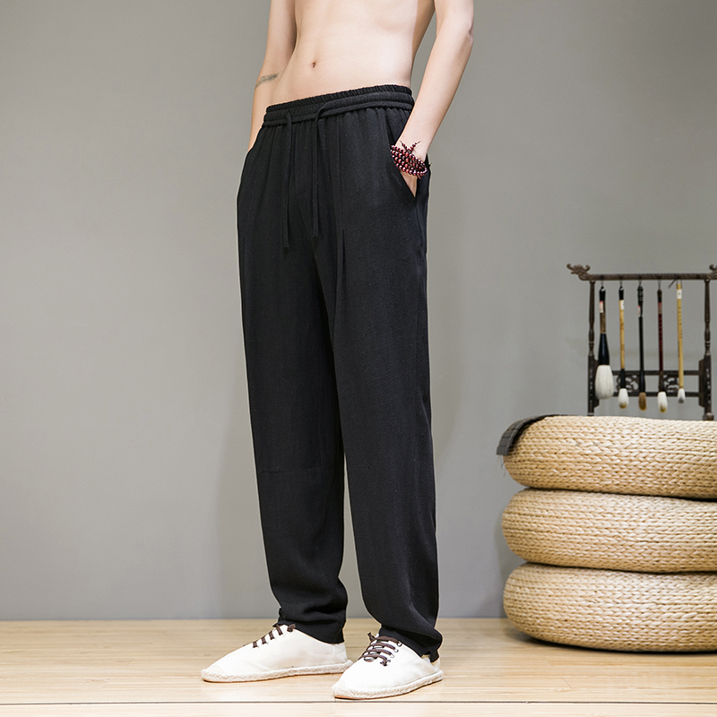 K505^棉麻休闲裤男士夏季垂感亚麻裤子潮风薄款长裤子，男装休闲裤，钱塘777(原3023)