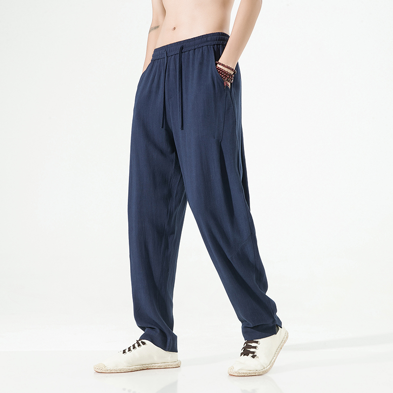 K503^原创夏季风棉麻锥形长裤子复古垂感原创休闲裤男，男装休闲裤，钱塘777(原3023)