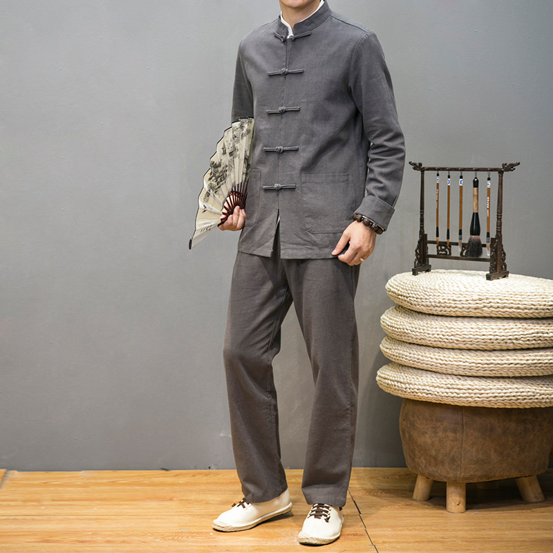 TZ20241^唐装男士套装风秋季中年棉麻中式男装亚麻汉服,男装休闲套装,钱塘777(原3023)