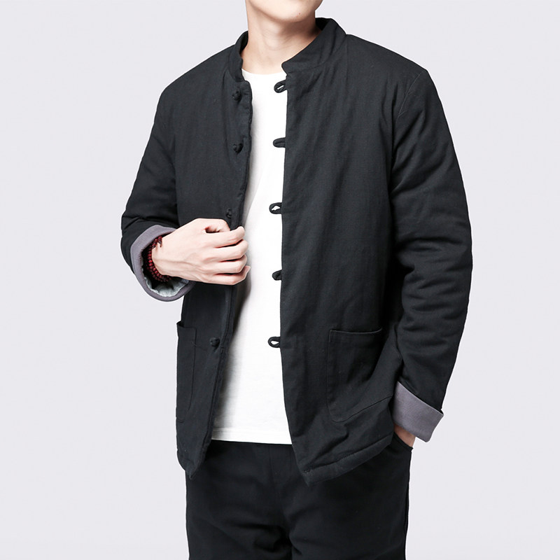 9057^冬季风棉衣盘扣棉袄青年男士唐装棉服中式古装加棉外套,男装棉衣,钱塘777(原3023)