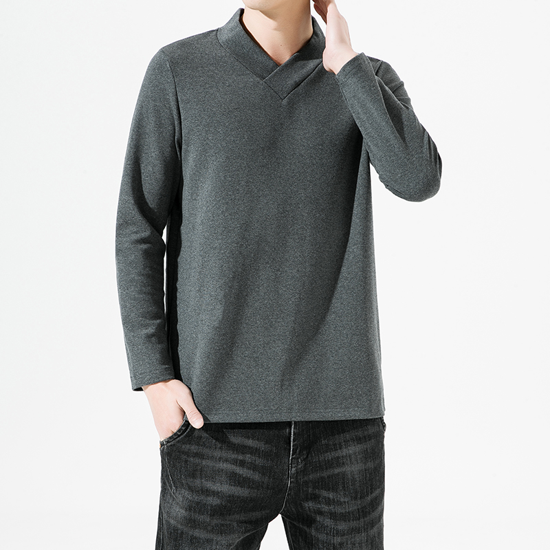 2166^原创新款打底复古T恤磨棉混纺毛高弹纯色打底衫男款2022，男装T恤，钱塘777(原3023)