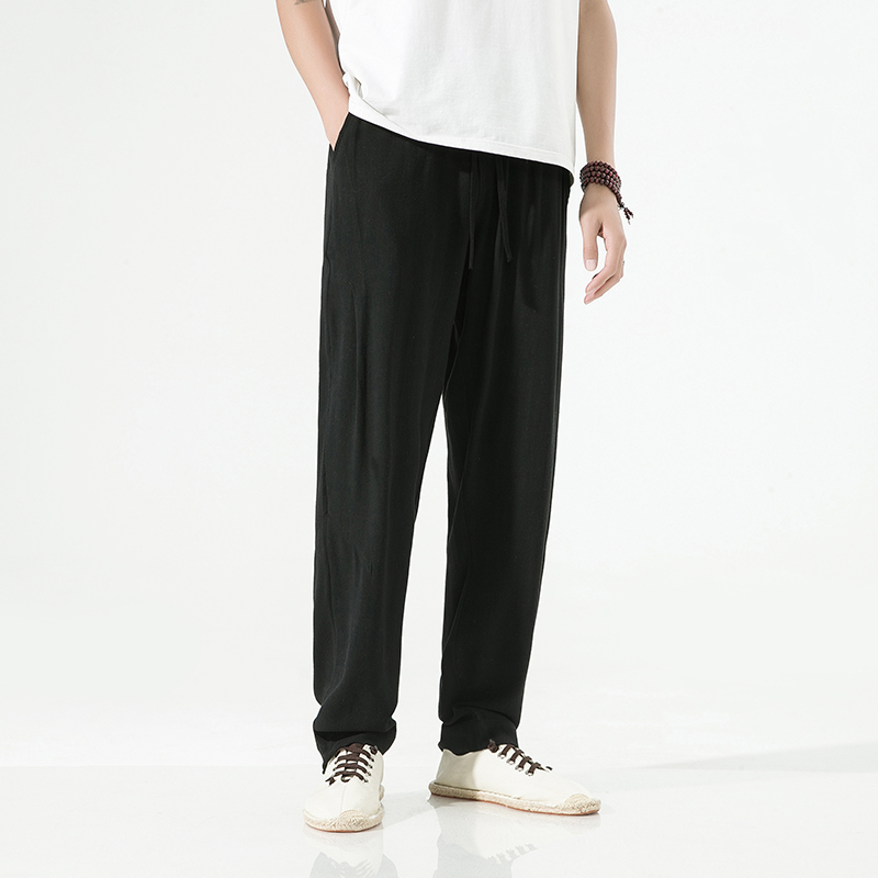 K503^夏季风棉麻锥形长裤子复古垂感原创休闲裤男，男装休闲裤，钱塘777(原3023)