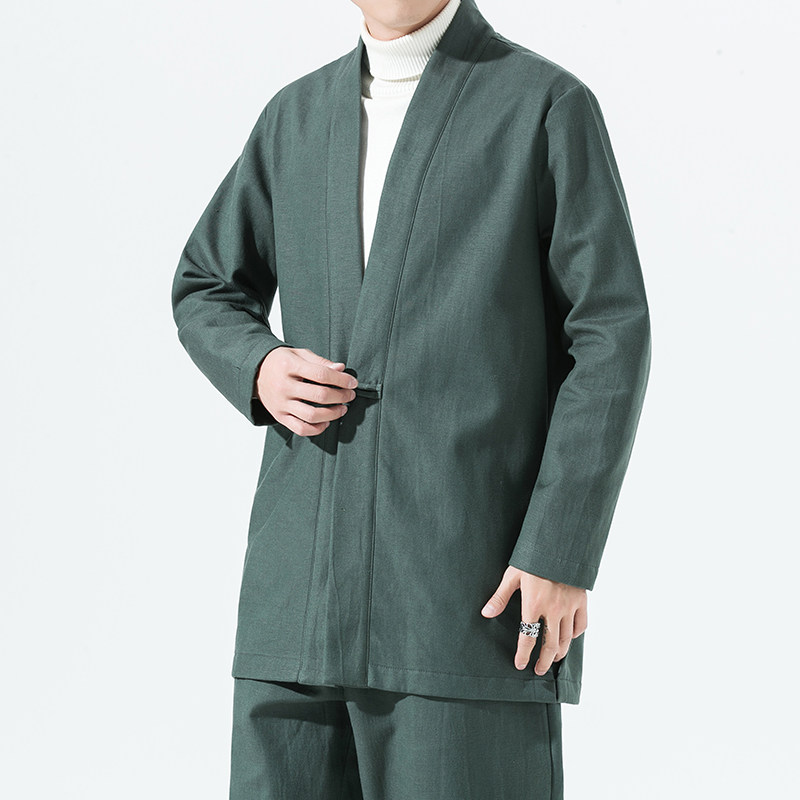 2165^加厚加绒民族风外套开衫原创风亚麻棉道袍外套汉服,男装民族服装,钱塘777(原3023)
