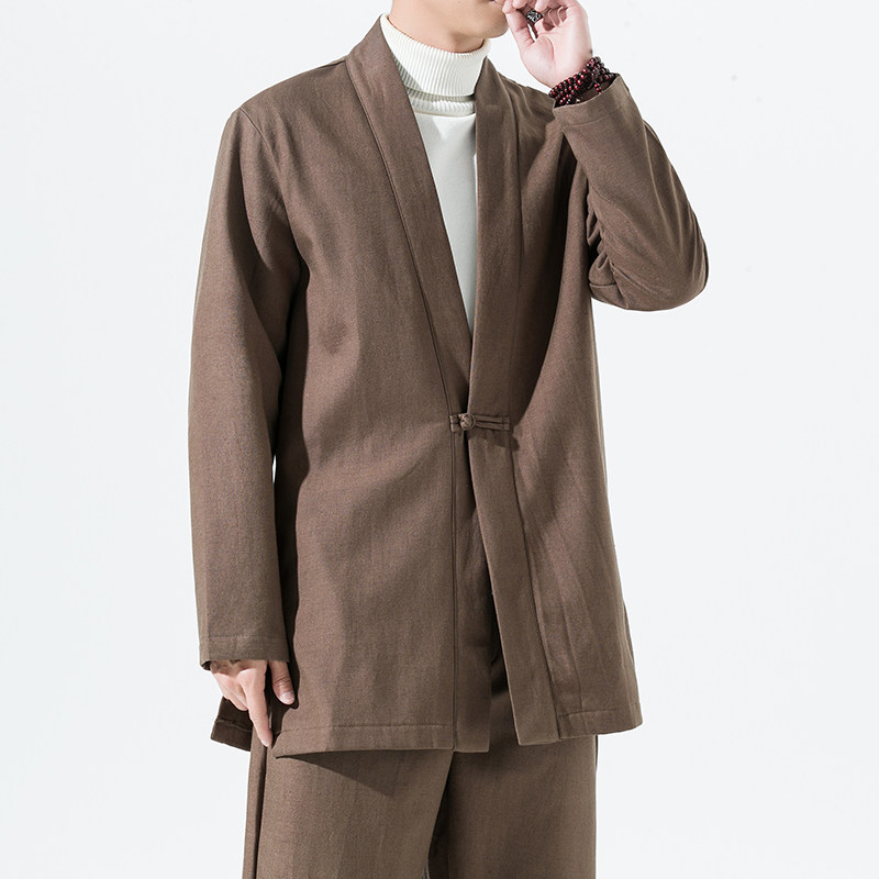 2165^加厚加绒民族风外套开衫原创风亚麻棉道袍外套汉服,男装民族服装,钱塘777(原3023)