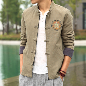 6063^秋季风盘扣唐装夹克男民族风刺绣古装宽松男士外套图片