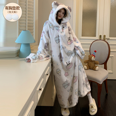 睡袍冬加厚女款睡裙珊瑚绒可外穿
