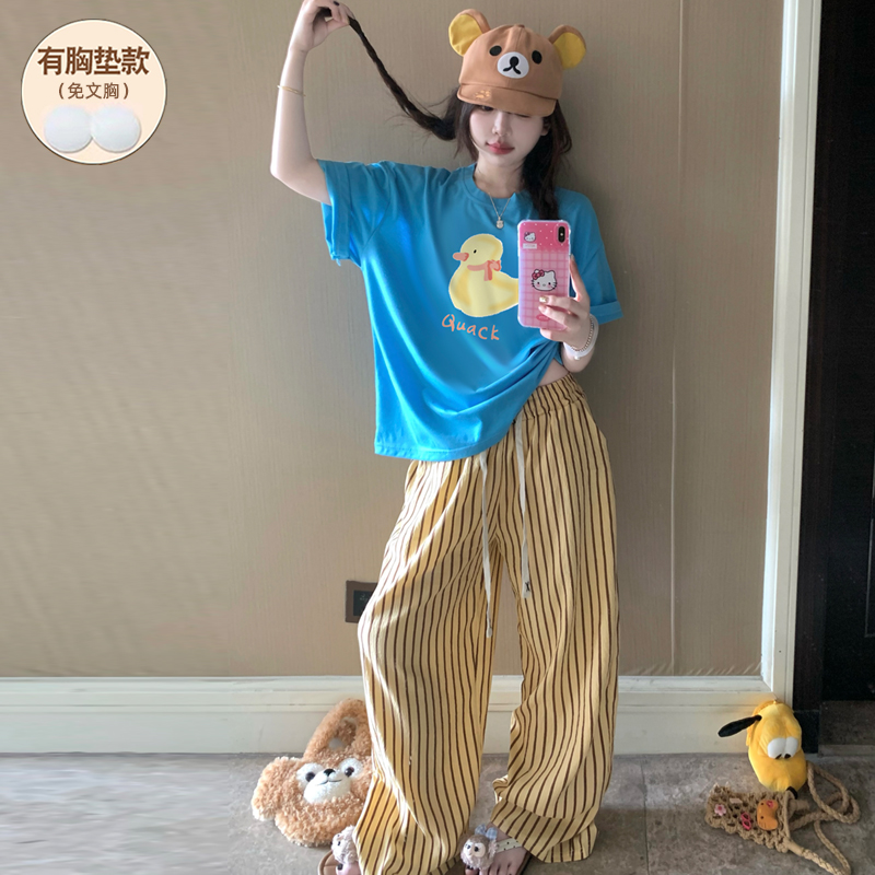 款睡衣女款夏带胸垫纯棉可爱女生