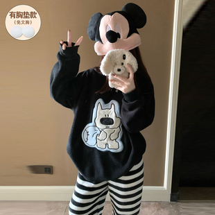 珊瑚绒睡衣女款冬季带胸垫保暖加绒加厚小个子2025新款套装网红款