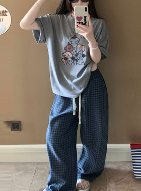 睡衣女款夏带胸垫纯棉短袖网红款