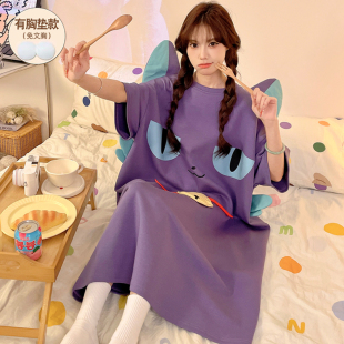 女生可外穿孕妇 短袖 斯比奈鲁睡裙女夏睡衣纯棉带胸垫长款 2025新款