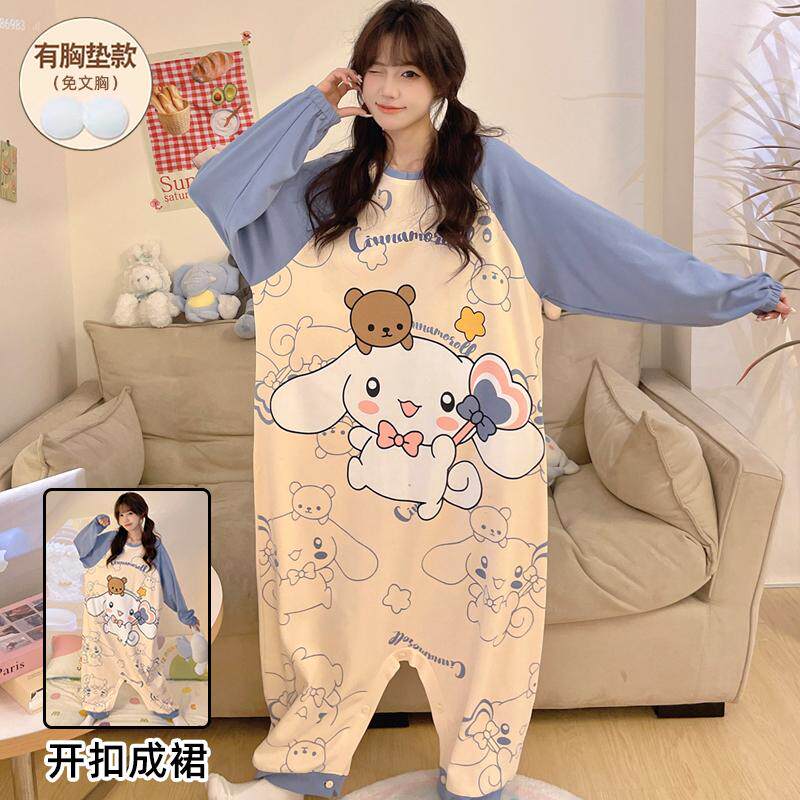 春秋季纯棉长袖连体睡衣可爱卡通