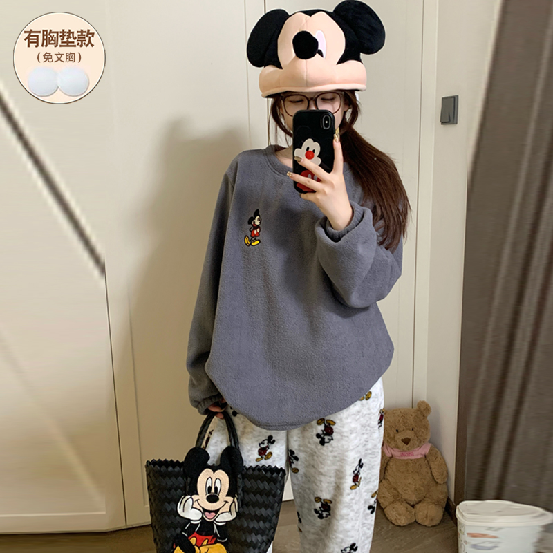 冬季睡衣女款带胸垫保暖加绒加厚