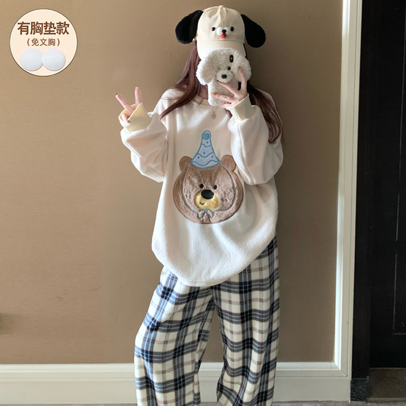 带胸垫睡衣女款冬季保暖加绒加厚