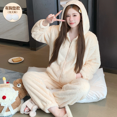 珊瑚绒冬季睡衣女款保暖加绒加厚