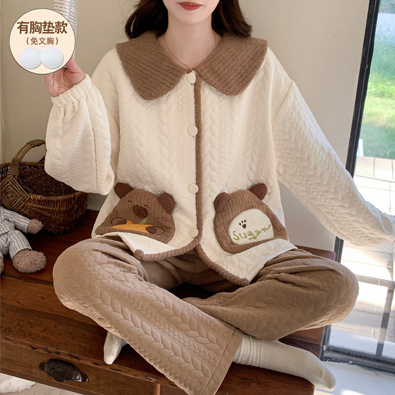 卡皮巴拉睡衣女款秋冬季带胸垫空气棉夹层加厚加大码200斤家居服,女士内衣/男士内衣/家居服,睡衣/家居服套装,淘宝优惠券,粉丝福利购,淘宝优惠卷