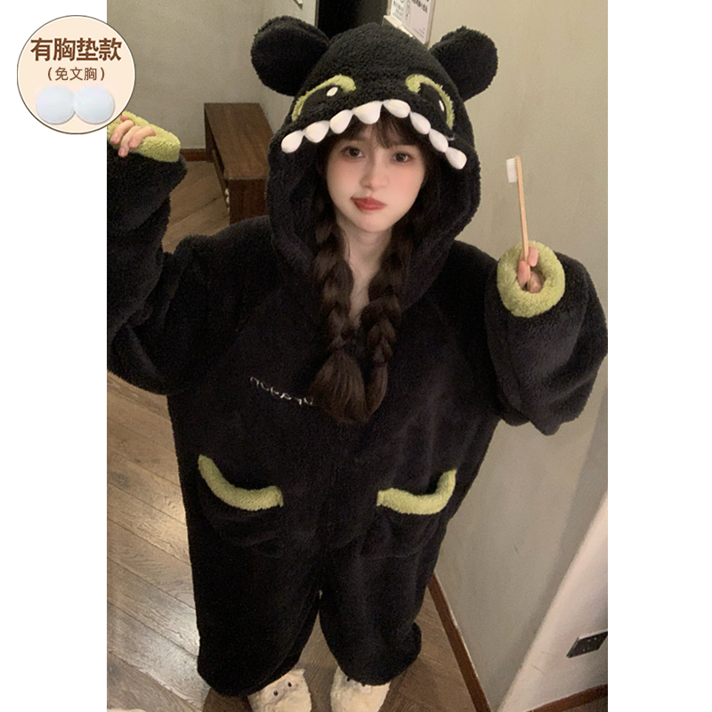 连体睡衣女冬季珊瑚绒加厚可外穿