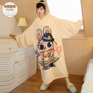 睡袍冬加厚女款睡裙加厚带胸垫2025新款可外穿长款到脚踝浴袍长袍